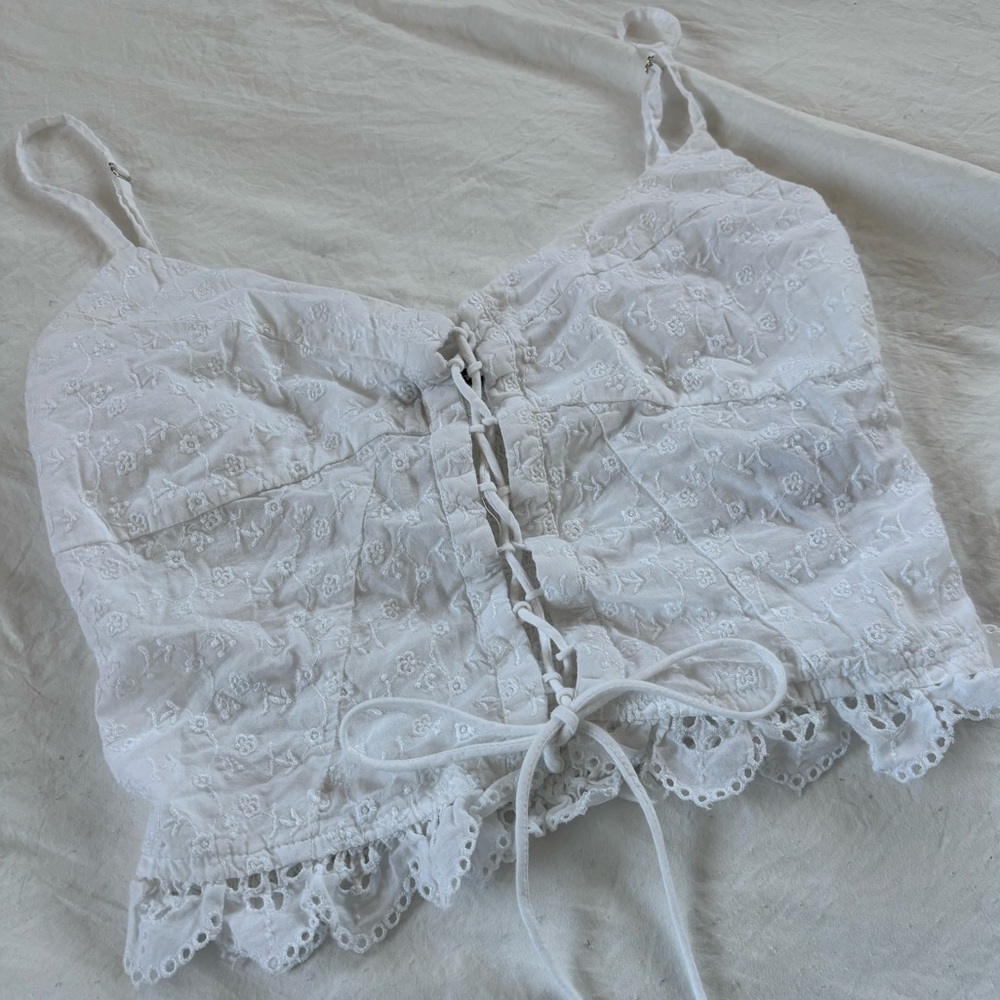 White Lace-Up Crop Top